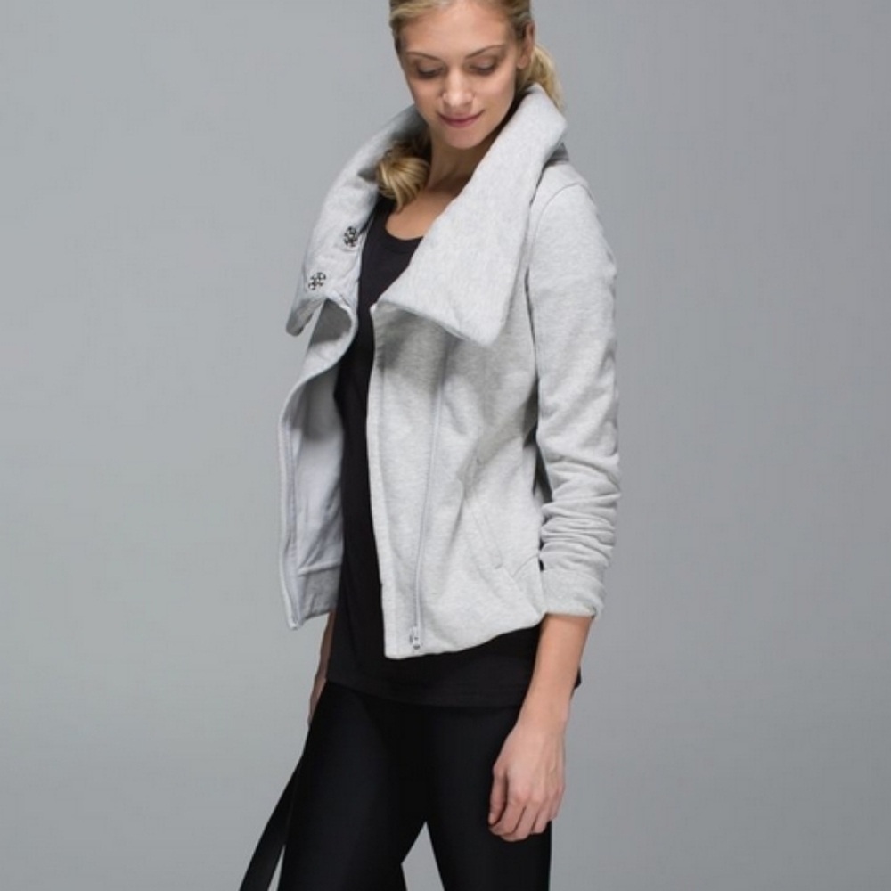 Lululemon Karmacollected Jacket Heathered Light Grey 6 Cotton Fleece - Picture 2 of 12